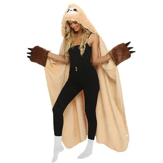 iyoimono Faultier Geschenk für Frauen Tragbare Decke Sloth Kuscheldecke Flauschig (152 * 125 cm, Gelb)