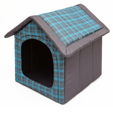 HobbyDog Hundehaus Hundehütte für mittelgroße Hunde - Katzenhaus, Katzenhöhle - mit herausnehmbarem Dach - Tierhaus für Katzen und Hunde für Drinnen/Indoor 38 x 32 x 38 cm [S] Blau Kariert