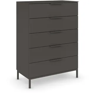 B0CWMHFPH7 Rauch Möbel Flipp, Kommode für Schlafzimmer, Kinderzimmer, Wohnzimmer, Jugendzimmer, Flur, Garderobe, 5 Schubladen, mit Softclose Funktion, Farbe Graphit, Schwarz, Breite 80 cm