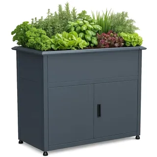 Green Spirit Hochbeet mit Unterschrank, Galvanisierter Stahl, Grau, 107x57x85 cm, mit Drainagesystem und Schneckenkante