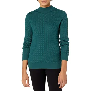 Amazon Essentials Damen Leichter Langarm-Pullover mit Stehkragen und Zopfmuster in klassischer Passform, Tannengrün, M