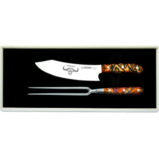 Giesser Messer PremiumCut 2er Set 20cm Chefs + Fleischgabel Acryl Spicy Orange