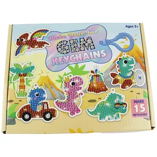 Pracht Creatives Hobby 6047-02021 Diamond Painting Box Dinos, für 15 Schlüsselanhänger mit coolen Dinosaurier Motiven, Bastelset zum Malen mit Glitzersteinen, für Kinder ab 8 Jahren, Mehrfarbig