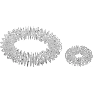 CHI-ENTERPRISE - Premium Massagering Set für Handgelenk und Finger | Antistress Armband und Ringset | Akupressur Ring - Anxiety | Inhalt: 1x Armband (Silber) + 1x Ring (silber/klein)