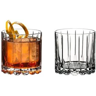 Riedel Vorteilsset 4 x 2 Gläser BAR DSG RETAIL ROCKSGläserS 6417/02 und 4 EKM Living Trinkhalme aus Edelstahl - Creme