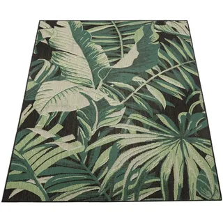 Paco Home Teppich »Ostende 551« rechteckig 4 mm Höhe Flachgewebe, Motiv Palmenblätter, In- und Outdoor geeignet, schwarz Textil, 80x150 cm, strapazierfähig, für Fußbodenheizung Teppiche & Böden, Teppiche, Outdoorteppiche