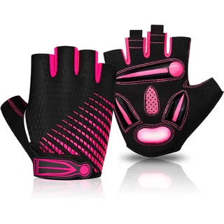 BTNEEU Fingerlose Fahrradhandschuhe mit Gel Halbfinger Radsport Handschuhe für Damen und Herren, Atmungsaktiv Rutschfestes Rennrad Handschuhe Männer für Mountainbike Training Fitness Sport (Rosa, L)
