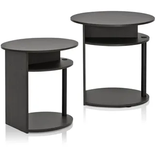 Furinno JAYA Ovaler Beistelltisch mit moderen Design (2er Set), Holz, Walnuss/Schwarz, 39.37 x 48 x 49.02 cm