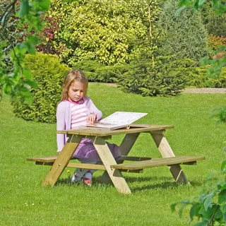 Kindertisch aus Holz imprägniert Kindersitzgruppe Tisch und Bank für Spielhaus - Braun
