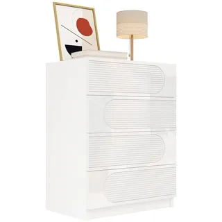 Stilvora Sideboard in Weiß Aufbewahrungsschrank mit 4 Schubladen und Vollauszügen für Büro und Wohnzimmer, B60/T38.5/H85cm , Holzwerkstoff , Rechteckig , 60x85x38.5 cm , Kleinmöbel, Kommoden, Sideboards