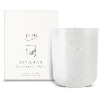 ipuro Exclusive Elegante Duftkerze - Santal Blanc mit erhöhtem Duftölanteil | Hochwertige Duftkerze im Glas | Kerze mit weißer Orchidee & Sandelholz Duft Aroma | Raumduftkerze in weiß 270g