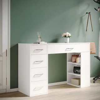 SONNI Schminktisch mit unterteilten Schubladen und seitlichen Ablagen, 120x40x75cm,großer Stauraum, moderne Kommode für Schlafzimmer - Weiß