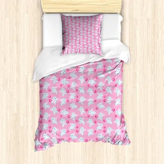 ABAKUHAUS Elefant Mantele, Girly Glückliche Tiere, Milbensicher Allergiker geeignet mit Kissenbezügen, 135 cm x 200 cm - 80 x 80 cm, Rosa Baby Blue - Rosa