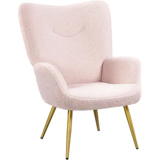 Yaheetech Ohrensessel Modern Sessel aus Bouclé-Gewebe Armsessel Lehnsessel Polsterstuhl bis 136 kg Belastbar Rosa