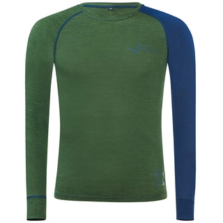 Black Crevice Herren Langarmshirt aus Merino Wolle in M - Forest Green/Steel Blue I Funktionsshirt atmungsaktiv I Funktionsunterwäsche I Base Layer I Long Sleeve I Skiunterwäsche