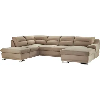 Mivano Wohnlandschaft Coast / Große Sofagarnitur in U-Form / Mit Ottomane links und Recamiere rechts / 334 x 88 x 217 / Mikrofaser: mud
