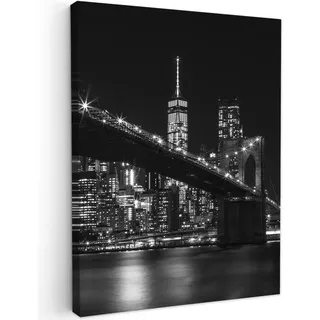 MuchoWow Leinwandbild New York - Brooklyn - Brücke 60x80 cm , Textil , Rechteckig , 60x80 cm , FSC 100% , gerahmt , Bilder & Rahmen, Bilder, Leinwandbilder