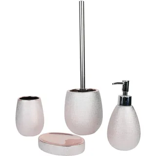 Testrut axentia - Badezimmer-Set aus Steingut 4-teilig Roségold Glitzer - Badezimmerzubehör-Set mit Seifenspender, Zahnputzbecher, Seifenschale & WC-Garnitur