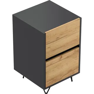 Posseik Nachttisch Industrial A 2 Schubladen 40 cm Grafit Eiche Front