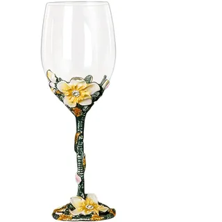 XUDREZ Gemaltes Email-Blumen-Bleifreies Weinglas, 320ml/10,8 OZ Rot/Weiß Kristall-Weingläser (Aprikosenblüte Rot)