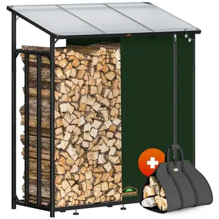 Gardebruk Kaminholzregal XXL Metall 1,98 m mit Abdeckung Schwarz