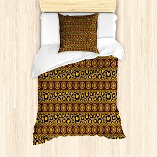 ABAKUHAUS afrikanisch Mantele, Leopard-Haut-Verzierungen, Milbensicher Allergiker geeignet mit Kissenbezügen, 135 cm x 200 cm - 80 x 80 cm, Umbra Braun Marigold - Braun