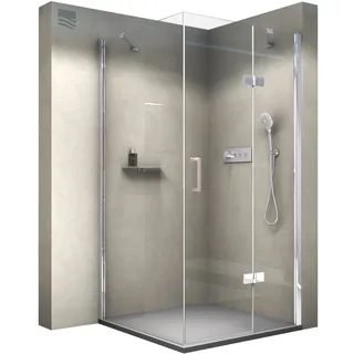 Bernstein Duschkabine Eckdusche 8mm ESG Nano Echtglas Dusche mit 1 Drehtür mit Hebe-Senk-Mechanismus DX403, Tür-Front x Tiefe: 100x80cm, Duschabtrennung Einbau:Einbau Rechts