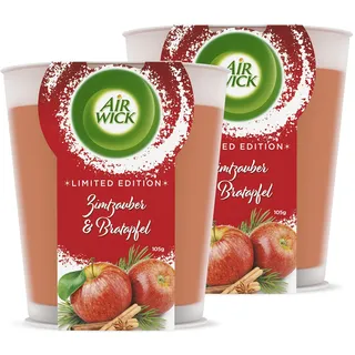 Air Wick Wohlfühl-Duftkerze im Glas – Duft: Zimtzauber und Bratapfel – Je bis zu 20 Stunden Brenndauer – Enthält natürliche ätherische Öle – 2 x 105 g Duftkerze