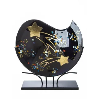 GILDE GLAS art Glas Art Vase Lichterglanz - blau durchgefärbt, handbemalt - Glas - Höhe 50cm - Runde Vase - Dekoration