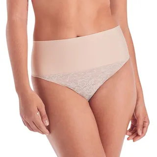 Maidenform Damen Zähmen Sie Ihren Bauchformender Tanga mit kühlem Komfort Taillen-Shapewear, Transparent/Nude Spitze, 36