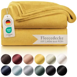 Blumtal Wohndecke Kuschelige Fleecedecke, Oeko-Tex zertifizierte Decke, Blumtal gelb 270 cm x 230 cm
