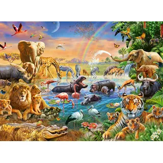 Ravensburger 12910 Wasserloch im Dschungel Herz 12910-100 Teile XXL Kinderpuzzles ab 6 Jahren-Perfektes Alterspassung lustige Beschäftigung für Familie und Kinder, 100