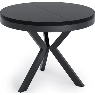 Runder Ausziehbarer Esstisch im Loft-Stil - Industrieller Tisch mit schwarzen Metallbeinen - Platzsparender Tisch für Wohnzimmer - Schwarz - 100 bis 140 cm - Schwarz