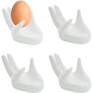 JJQHYC Keramik Eierbecher 4er Set Lustige Hand-Eierhalter Küche Aufbewahrung Ständer für gekochte Eier Ostergeschenk Weiß