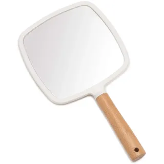 YEAKE Handspiegel mit Griff für Make-up, kleiner, niedlicher Holz-Handspiegel zum Rasieren mit Aufhängeloch, einseitig, tragbarer Reise-Kosmetikspiegel für Damen und Herren (quadratisch)