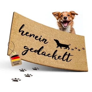 ElbFuchs Fußmatte Kokos 60x40cm Hereingedackelte I Extra langlebige & rutschfeste Kokosmatte für Innen & Überdachte Außenbereiche I Lustige Türmatte mit Dackel Motiv I Ideal als Schmutzfang