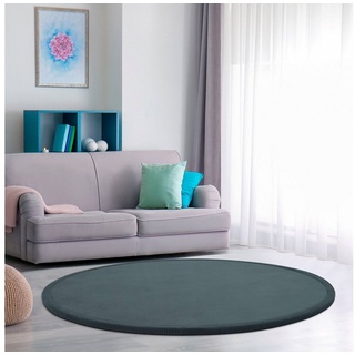 Paco Home Teppich »Tatami 475«, rund, 24 mm Höhe, Kurzflor, Uni Farben, mit Memory Foam, waschbar blau