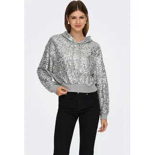 Kapuzensweatshirt ONLY "ONLJADA L/S SEQUINS HOOD SWT", Damen, Gr. XS, light grau melange detail:silber sequins, Sweatware, Obermaterial: 65% Polyester, 35% Baumwolle, Glitzermuster, regular fit, Rippbündchen, Sweatshirts Kapuzensweatshirt
