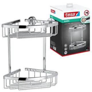 Tesa ALUXX Duschablage für die Ecke, Aluminium, verchromt, rostfrei, inkl. Klebelösung, 163 mm x 163 mm x 262 mm