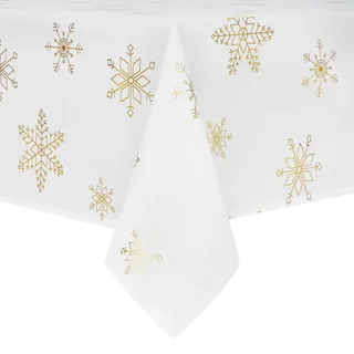 Yrendenge Wasserabweisend Weihnachtstischdecke 220x130, Rechteckige Weihnachten Tischdecke, Groß Esstischdecke Abwaschbar Weihnachts Tischdecke Tischtuch, Weiß mit Gold Schneeflocken Motiv