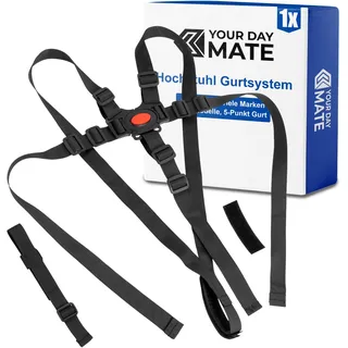 Hochstuhl 5-Punkt Gurtsystem, 1 Set, kompatibel mit bebeconfort, Kinderkraft, Safety 1st, uvm., in Schwarz, mit Schrittgurt, einstellbarer Kinderhochstuhl Sicherheitsgurt, Hochstuhlgurt 5 Punkte