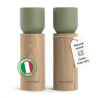 LARS NYSØM Salz und Pfeffermühle Holz Set - Manuelle Salz- und Pfeffermühle mit Keramikmahlwerk - Große Pfeffermühle & Salzmühle für Grobes Salz - Gewürzmühle für Küche oder Tisch (Sage Green)