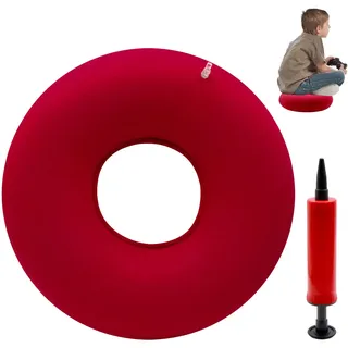 Griwuut Aufblasbares Donut Kissen 40 cm mit Pumpe, Rundes Sitzkissen zur Druckentlastung beim Sitzen oder Liegen, Luftkissen für Nacken, Reisen, Büro, Auto oder Zuhause (Rot)