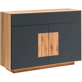 Linea Natura Sideboard , Anthrazit, Buchefarben , Holz, Glas , Kernbuche , massiv , 2 Fächer , 1 Schubladen , 120x87x40 cm , erweiterbar, individuell planbar, in verschiedenen Holzarten erhältlich , Holzmöbel, Kommoden Holz, Sideboards Holz