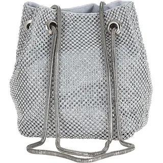 CORIOS Damen Abendtasche Shiny Strass Handtasche Strasssteine Bucket Bag Diamant Clutch Bag Glitzer Umhängetasche Klein Tasche Schultertasche für Hochzeit Bankett-Party Abschlussball Silber