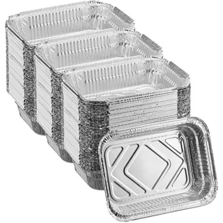 Relaxdays Aluschalen, 150er Set, B x T: 18,5 x 13 cm, eckige Grillschalen, Tropfschalen indirektes Grillen, Silber