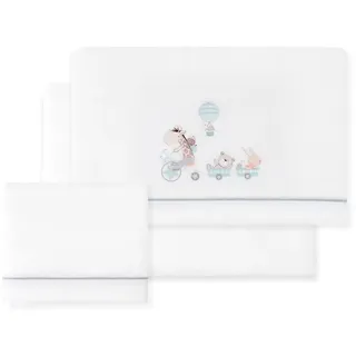 INTERBABY · Fleece-Plüsch-Bettlaken-Set für Babybett "Jirafa Bicicleta"weiß grün · 3- Teilig Winter -Bettwäsche-Set für Babywiege