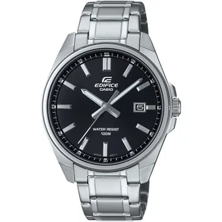 Quarzuhr CASIO EDIFICE, silber (edelstahlfarben, schwarz), Armbanduhren, Herren, Quarzuhr, Armbanduhr, Herrenuhr, bis 10 bar wasserdicht, Datum, Edelstahlarmband