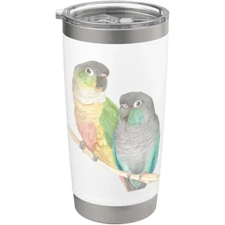 Pärchen Liebhaber Grün Wangen Conure Papagei Aquarell Malerei Doppelwandiger Edelstahl-Thermobecher