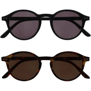 OPULIZE REY Sonnenbrille - 2er-Pack - Runder Retro-Rahmen - Mattschwarz & Braunes Schildpatt - Herren Damen - Federscharniere - SS56-12